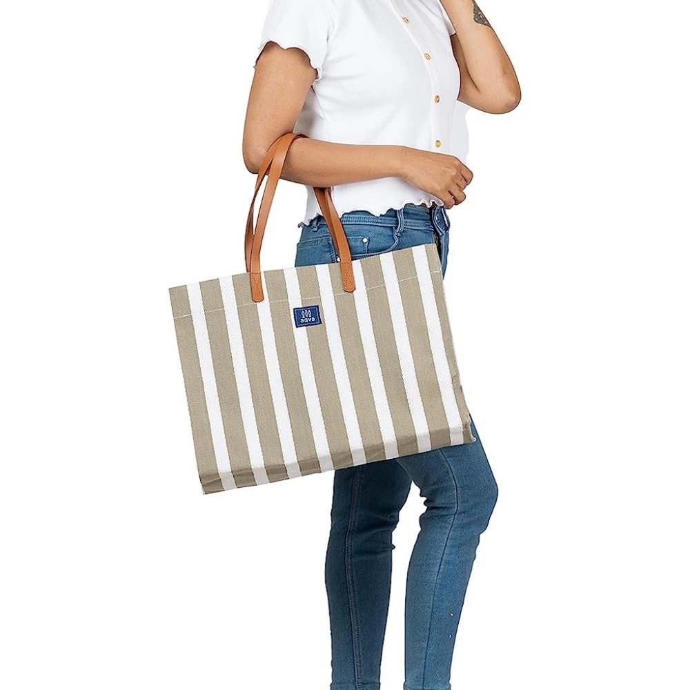Jacquard Woven Stripe Cotton Tote Bag for Women. Handbag for Shopping, College,